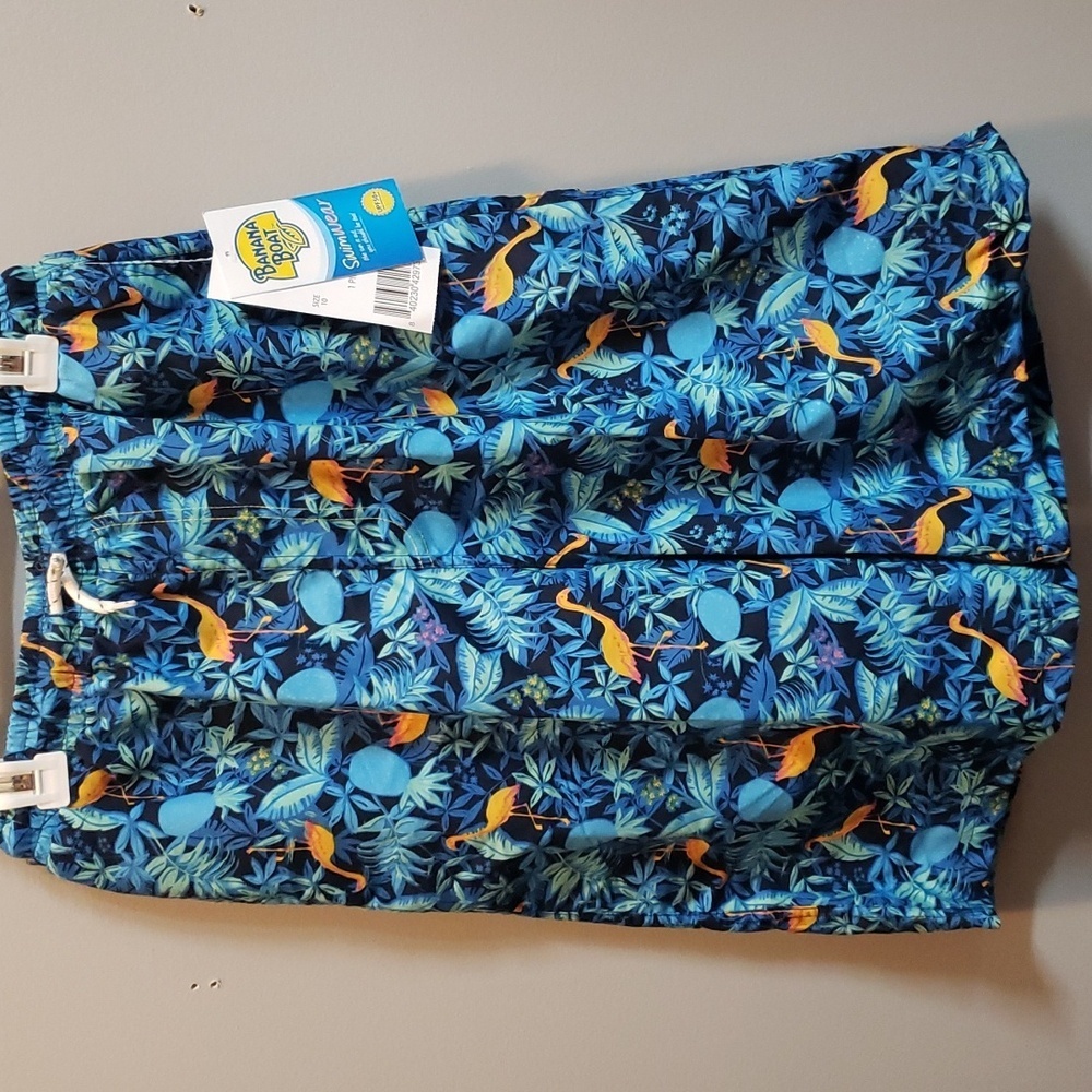 Banana Boat Boys Blue Leaves and Pineapples with Flamingos Swim Trunks